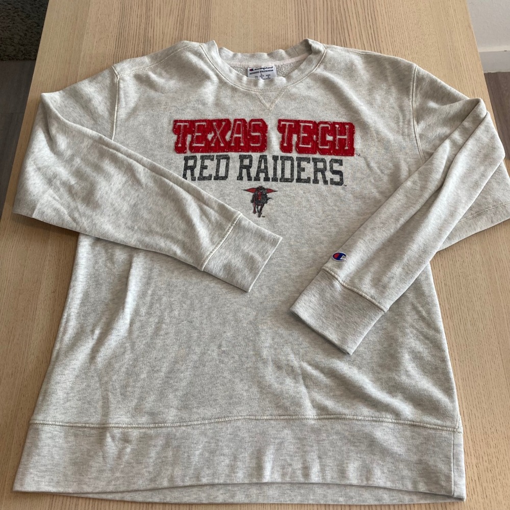 Champion Sweatshirt Mens L Grey Texas Tech Red Raiders Crewneck Fleece Pullover